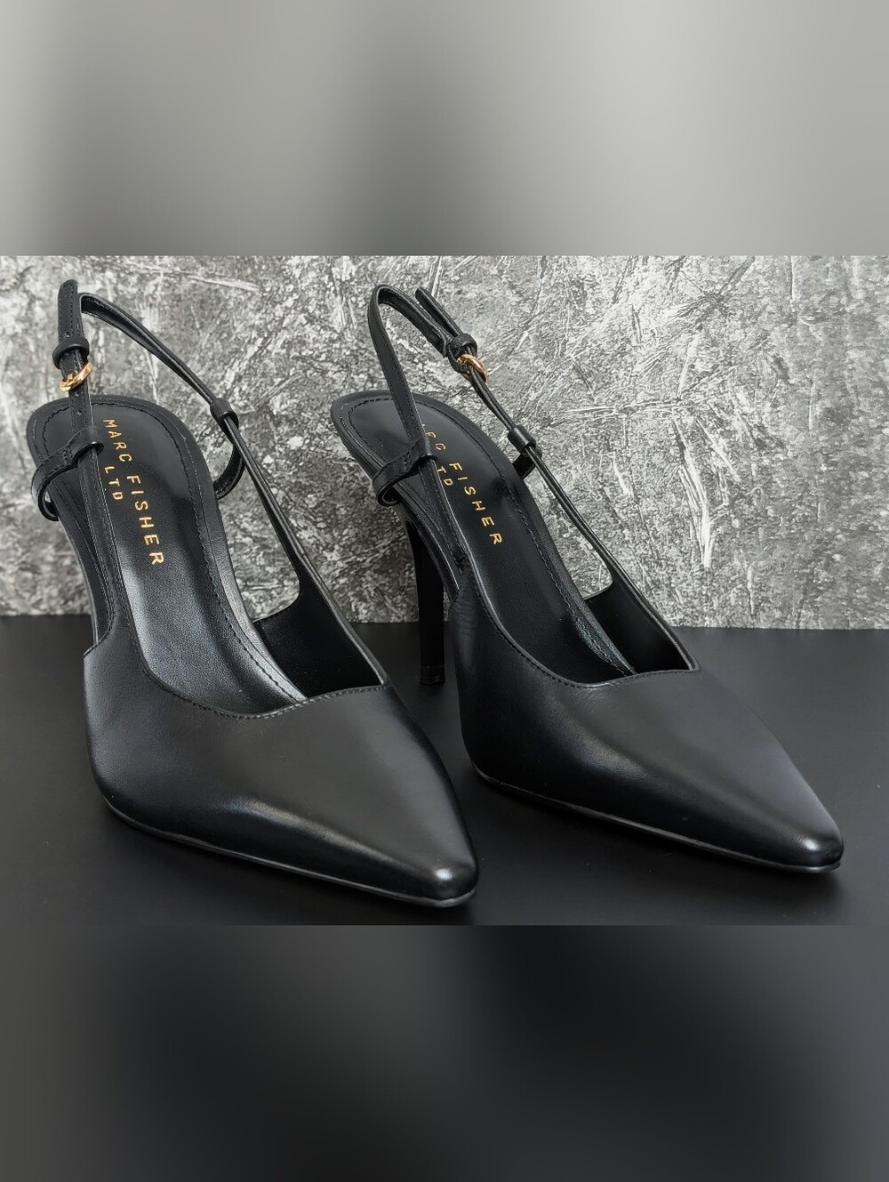 NWT Marc Fisher LTD Black Leather Slingback Stiletto Pumps Size 8